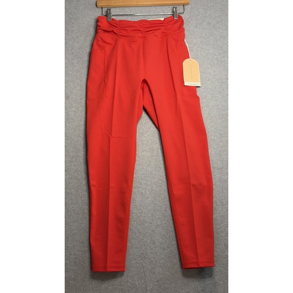Blogilates Pants - Blogilates Ruched Waist Leggings in Red High Waisted Side Pockets - XL